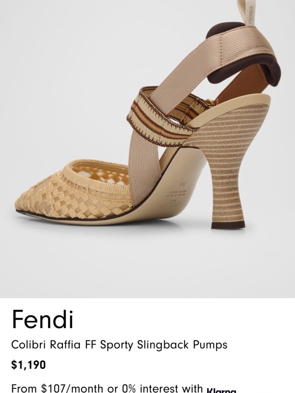 Fendi Colibri Rete Nudo Rafia Pointed Slingback Heels - Picture 8 of 10